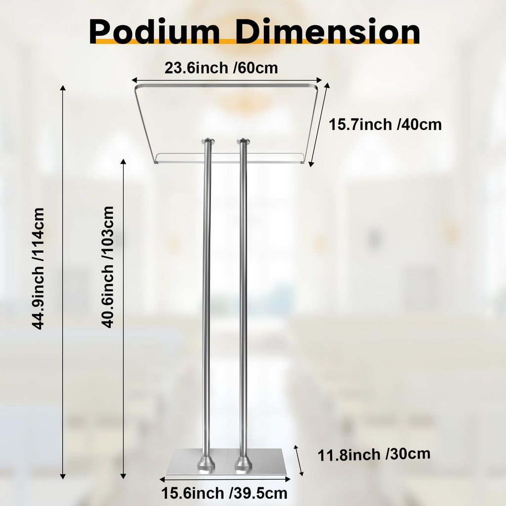 Vakiorn Acrylic Podium Lectern with Iron Stable Bottom, Pulpits for Churches with 10MM Thickened Acrylic Countertop, Multi Function Pulpit for Modern Classroom Music Concert Wedding Conference Event