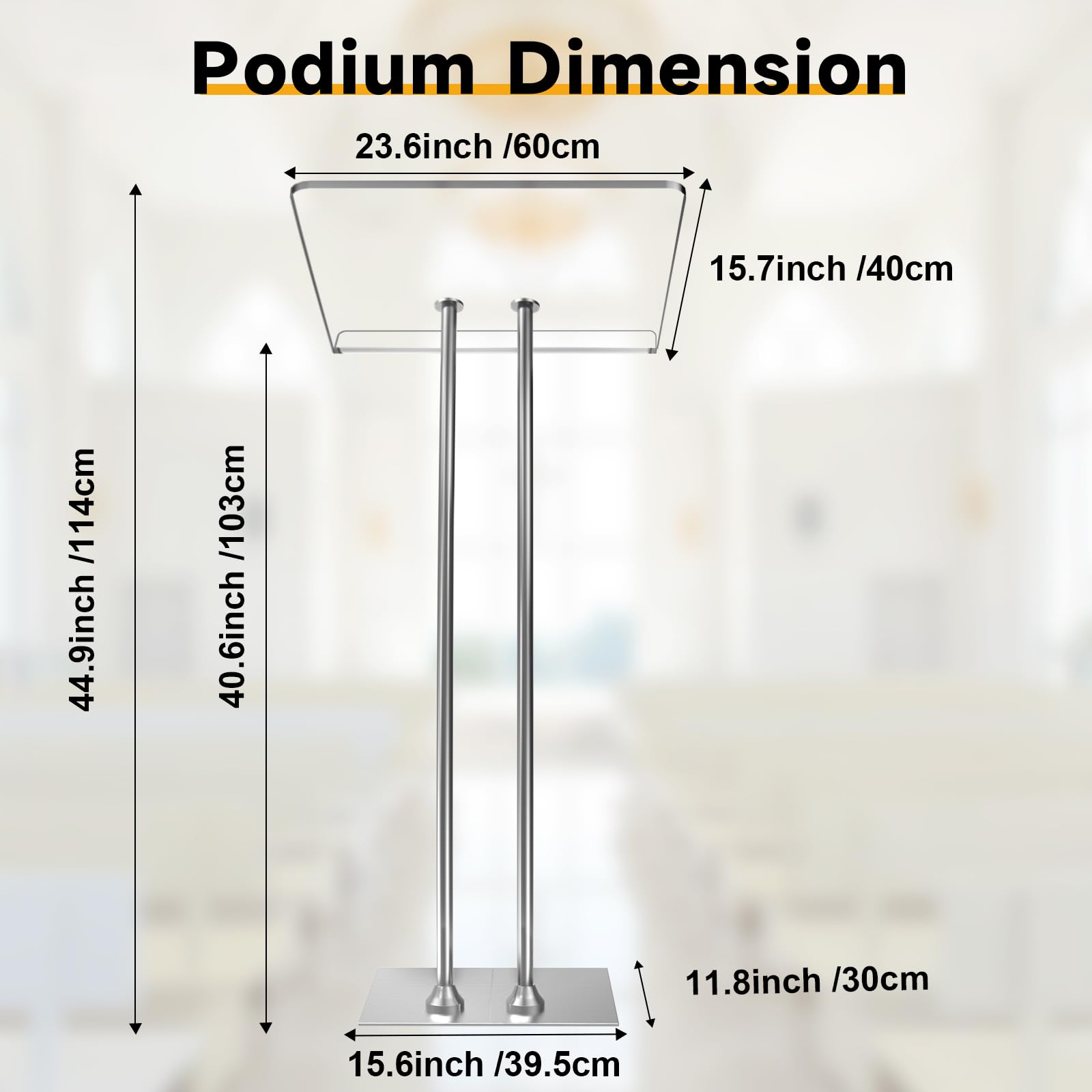 Vakiorn Acrylic Podium Lectern with Iron Stable Bottom, Pulpits for Churches with 10MM Thickened Acrylic Countertop, Multi Function Pulpit for Modern Classroom Music Concert Wedding Conference Event