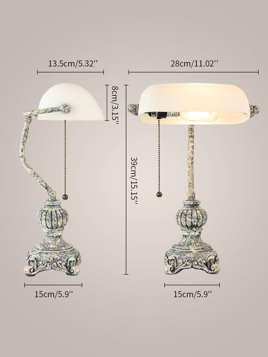 Retro White Matted Glass Bankers Desk Lamp,LED Bulb Included