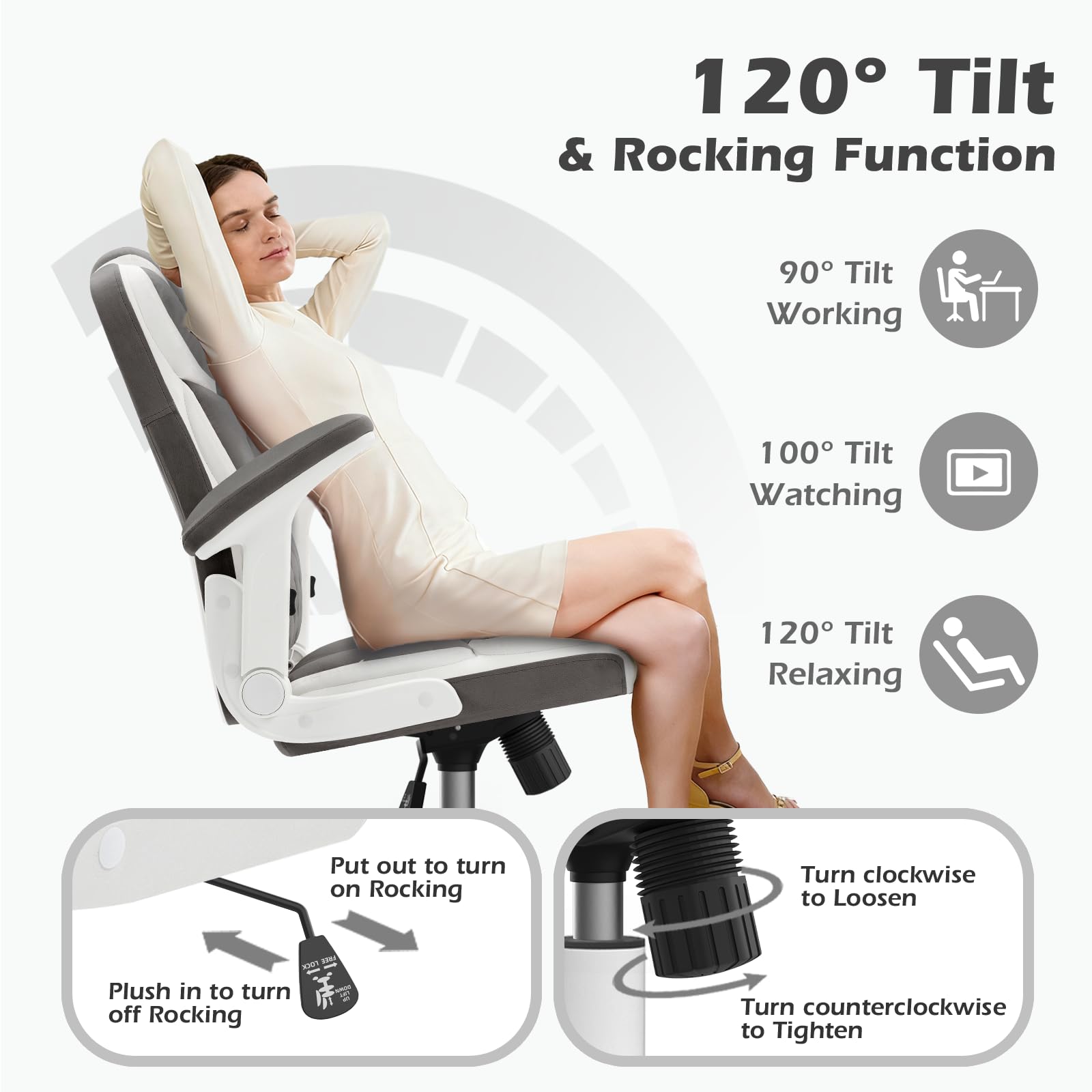 Office Chair Linen Fabric Ergonomic Executive Computer Desk Chairs Small Cute Rolling Task Chairs for Teens&Adults,Gray