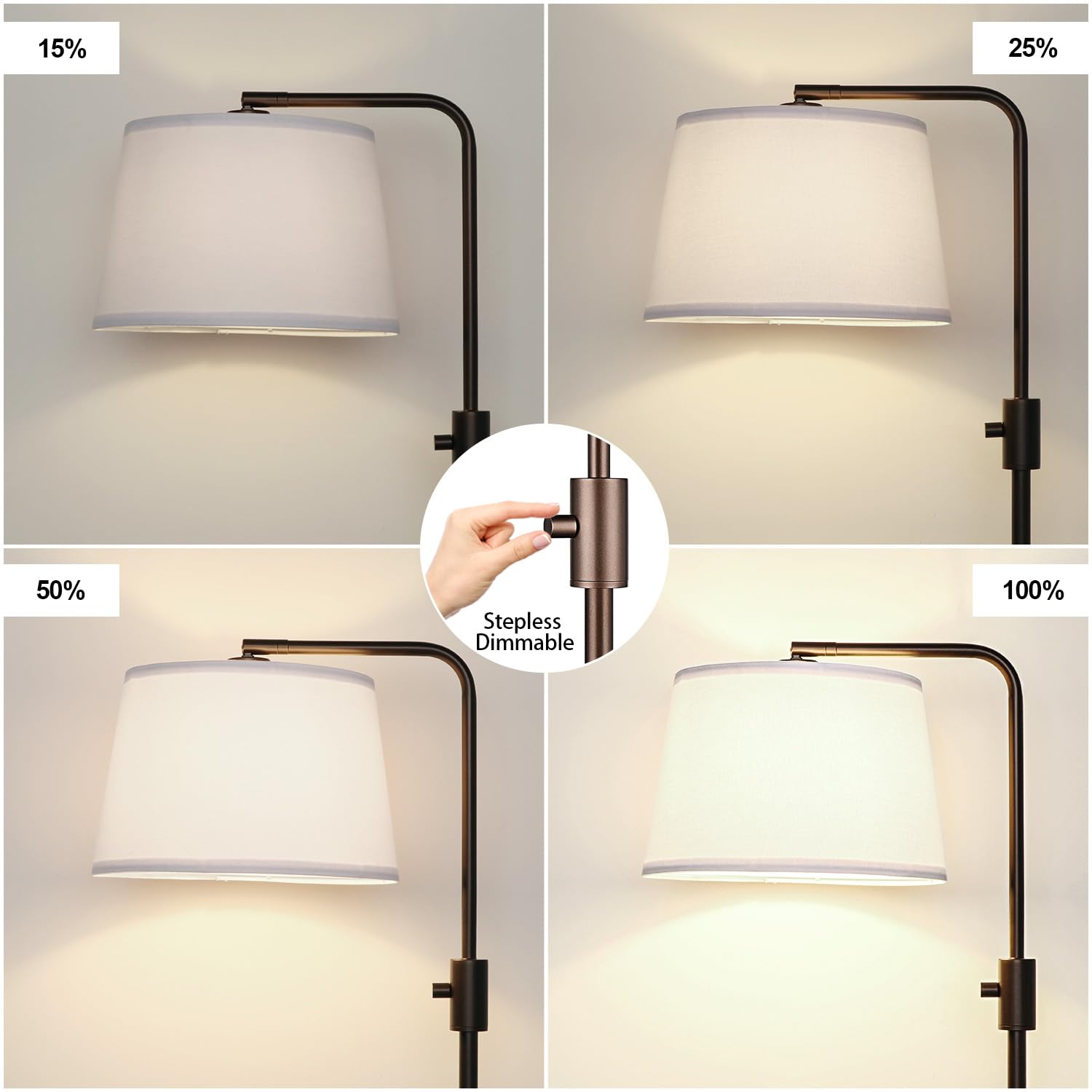 Floor Lamp, 1000 Lumens LED Edison Bulb Included, Modern Arc Standing Tall Brown Floor Lamp for Living Room Bedroom Office Dining Room