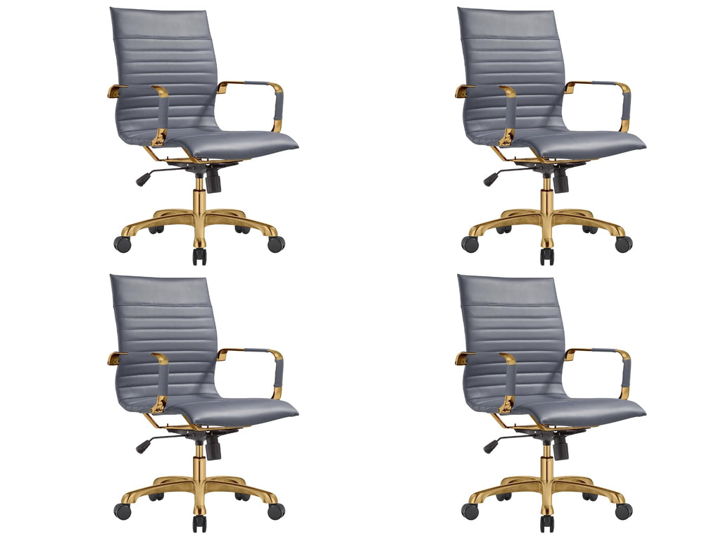 Modern Ergonomic Executive Office Chair, High-Back Leather Conference Desk Chair with Adjustable Height, Tilt Control, 360° Swivel & Gold Frame for Home Office