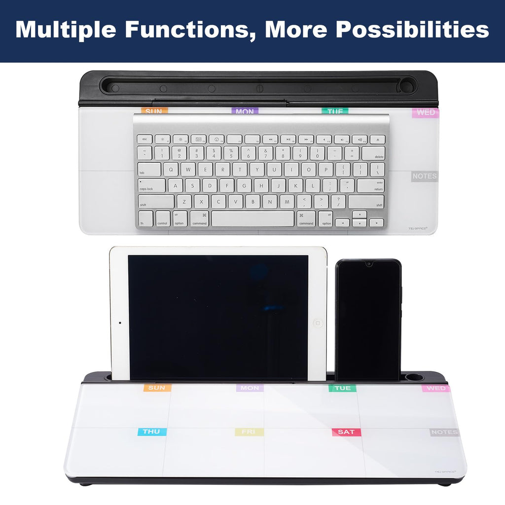 Whiteboard Weekly Dry-Erase-Board - Desktop White Board Calendar Desk Organizers with Accessories Computer Keyboard Stand with Drawer, for Office, Home, School Supplies - Black Calendar