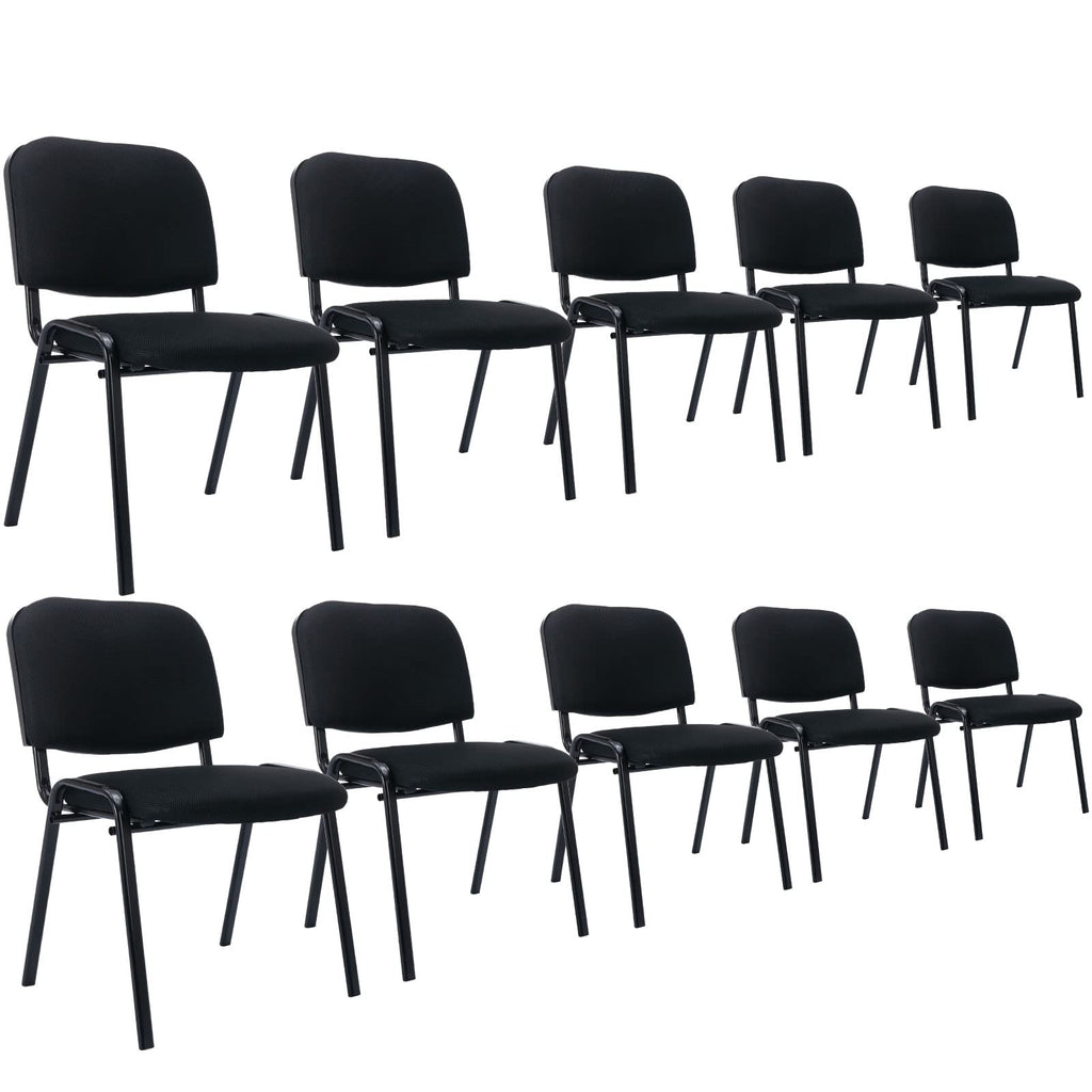 Stackable Office Guest Chairs, Reception Waiting Room Chairs with Padded Seat & Back, Armless No Wheels Conference Chairs for Office Meeting Lobby, Set of 10, Black Mesh Fabric