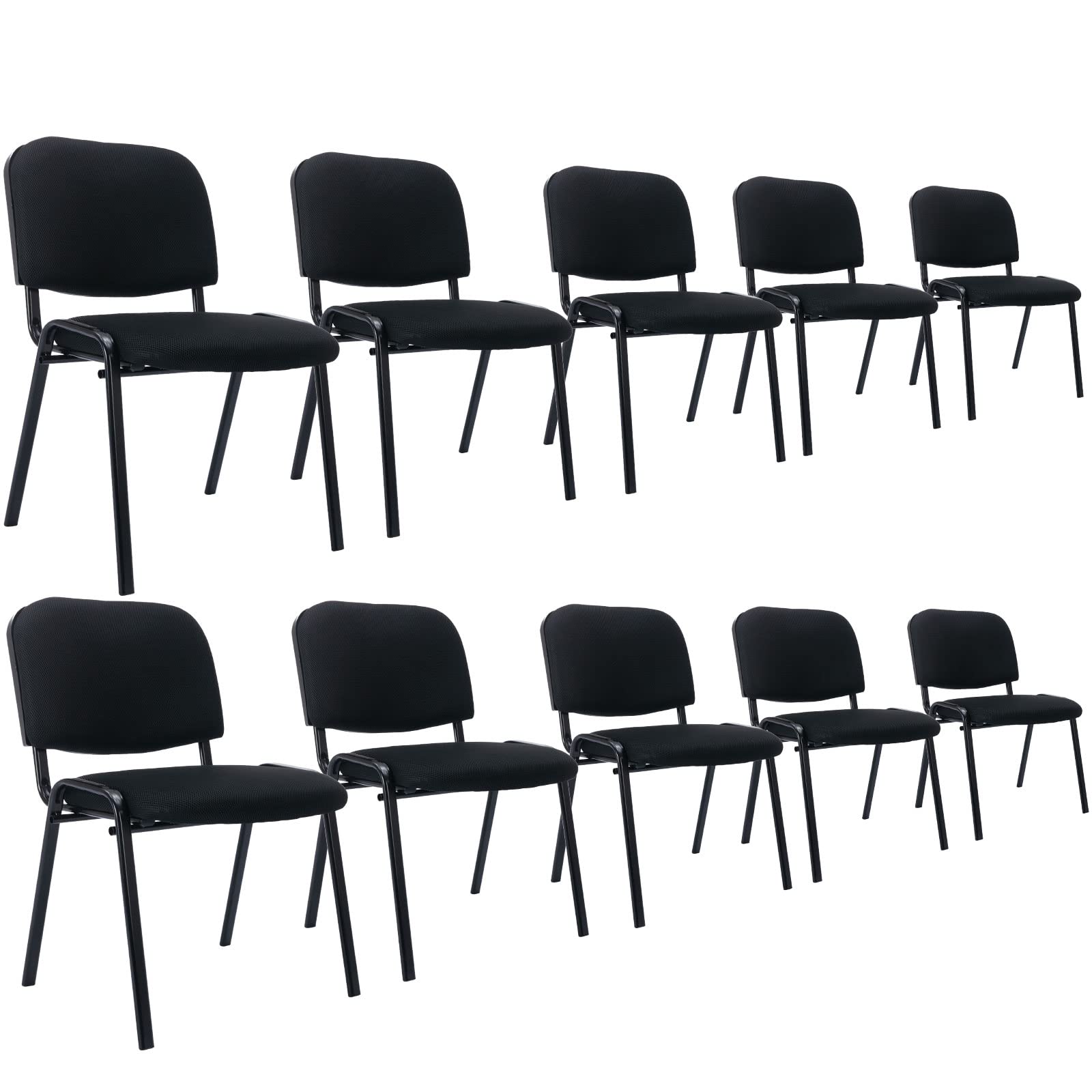 Stackable Office Guest Chairs, Reception Waiting Room Chairs with Padded Seat & Back, Armless No Wheels Conference Chairs for Office Meeting Lobby, Set of 10, Black Mesh Fabric