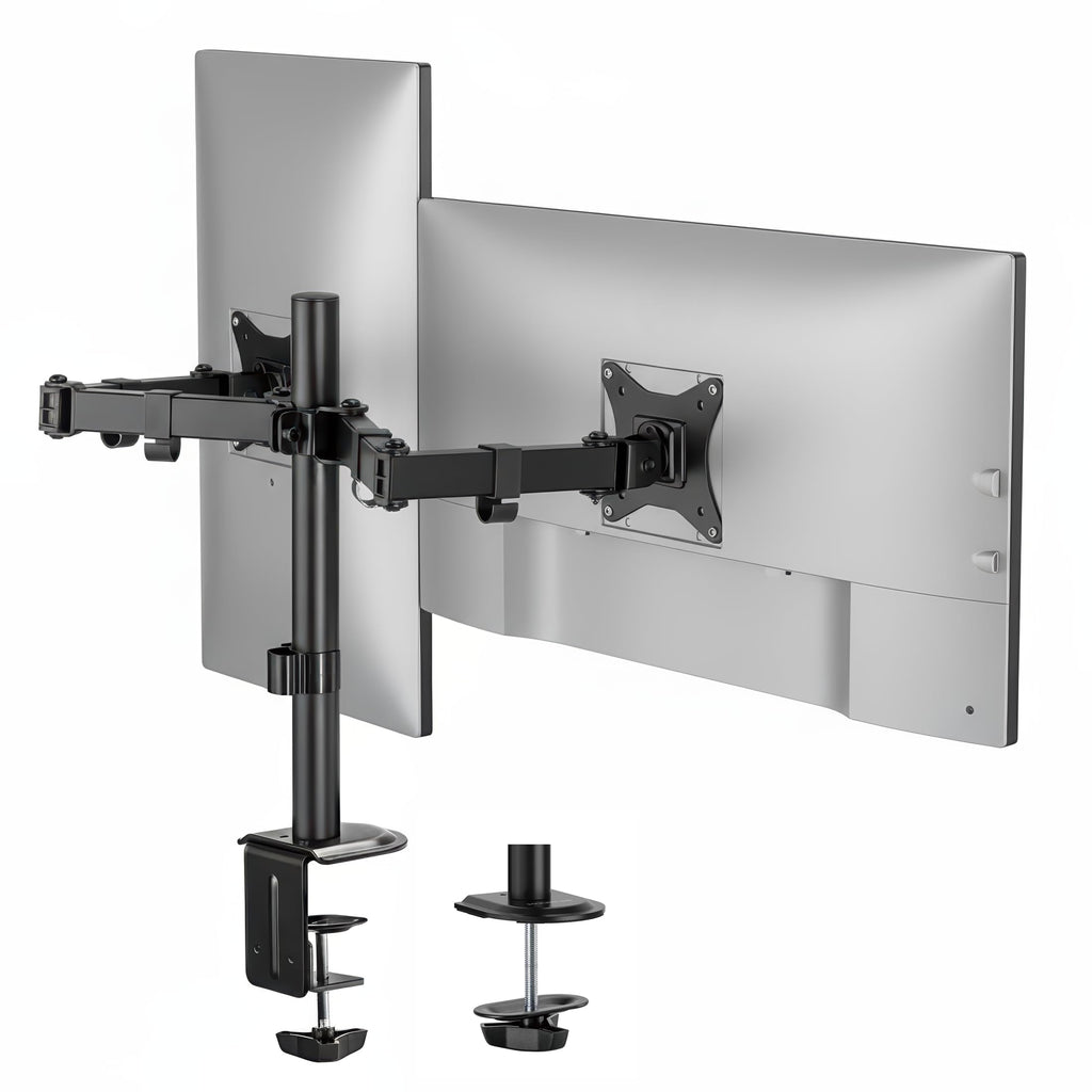 Dual Monitor Stand, Full Motion Desk Mount for 2 Screens up to 32” and 19.8 lbs Each, Tilt Swivel Rotate, VESA 75x75 & 100x100, Adjustable Dual Screen Arm with C-Clamp or Grommet
