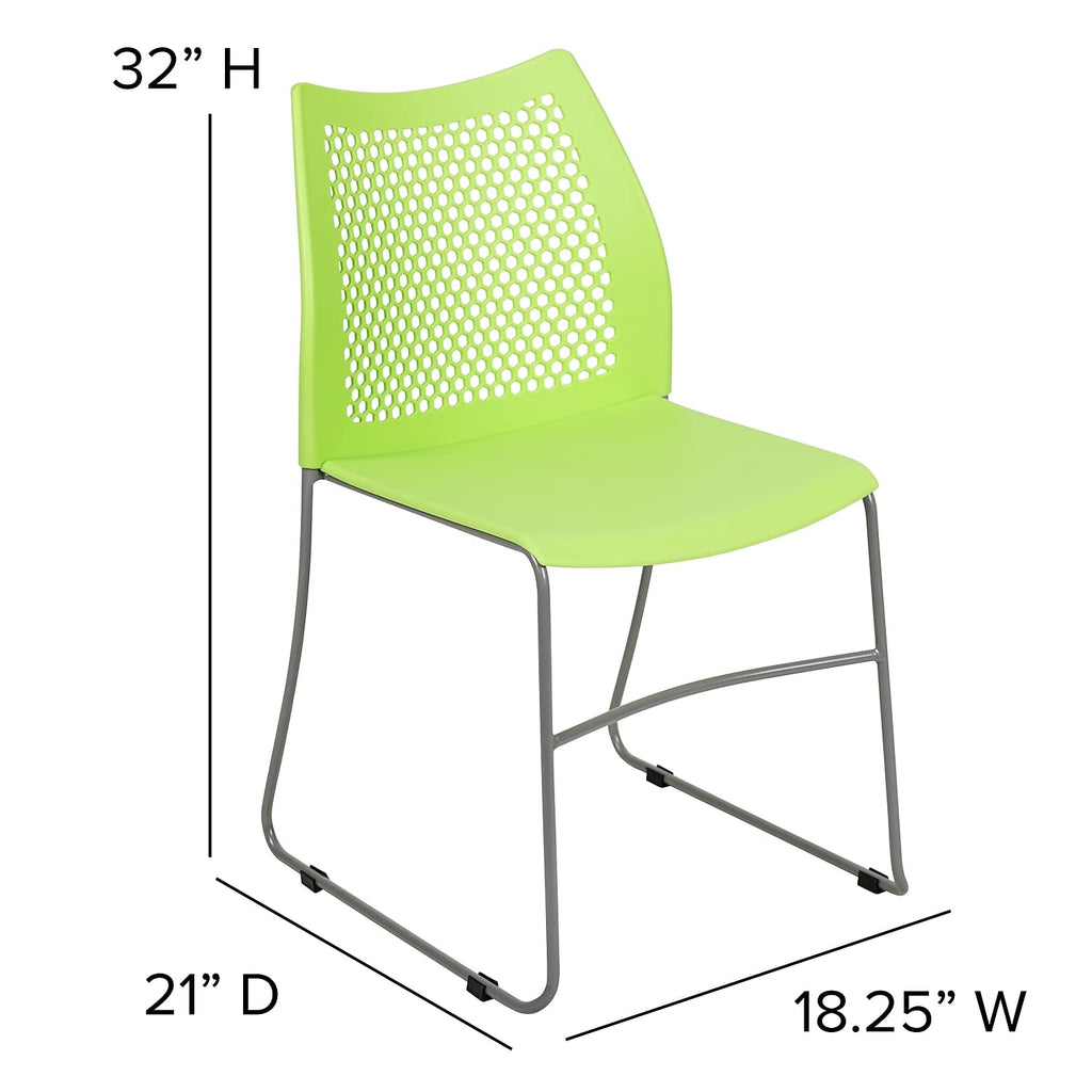 (Set of 5)Hercules Series Contoured Lobby Chairs with Air-Vent Honeycomb Backs, Ergonomic Stacking Chairs for Offices, Green