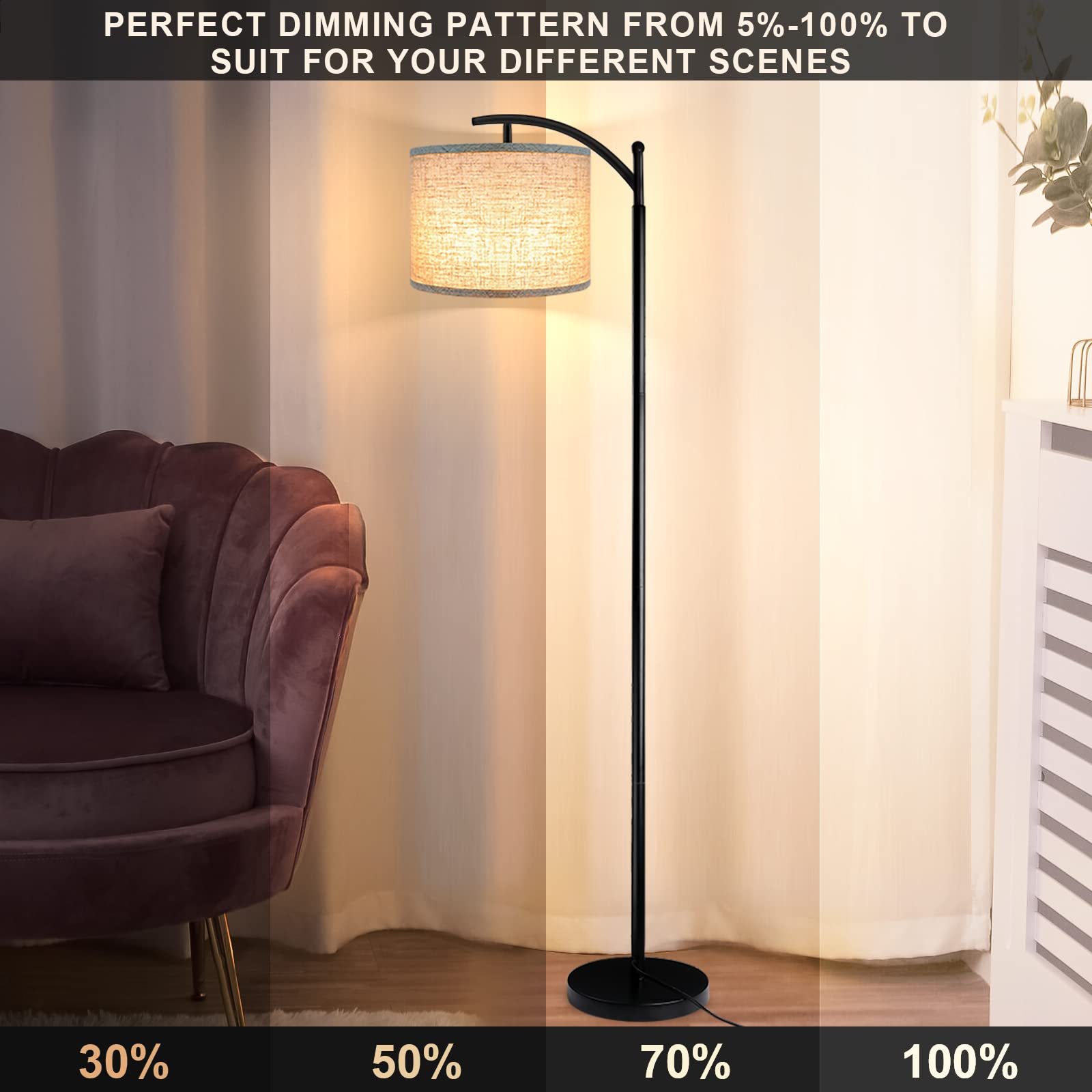 Floor Lamp for Living Room, 4 Color Temperature LED Floor Lamp with Remote Control & Foot Switch, LED Bulb Included, Modern Standing Lamp for Bedroom, Study Room, Office - Black