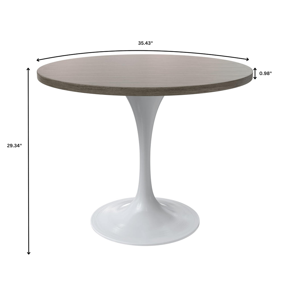 Verve Mid-Century Modern 36 Inch Round Dining Table, MDF Wood Tabletop with White Steel Pedestal Base, Contemporary Kitchen & Dining Room Table, for Small Spaces (Dark Maple)