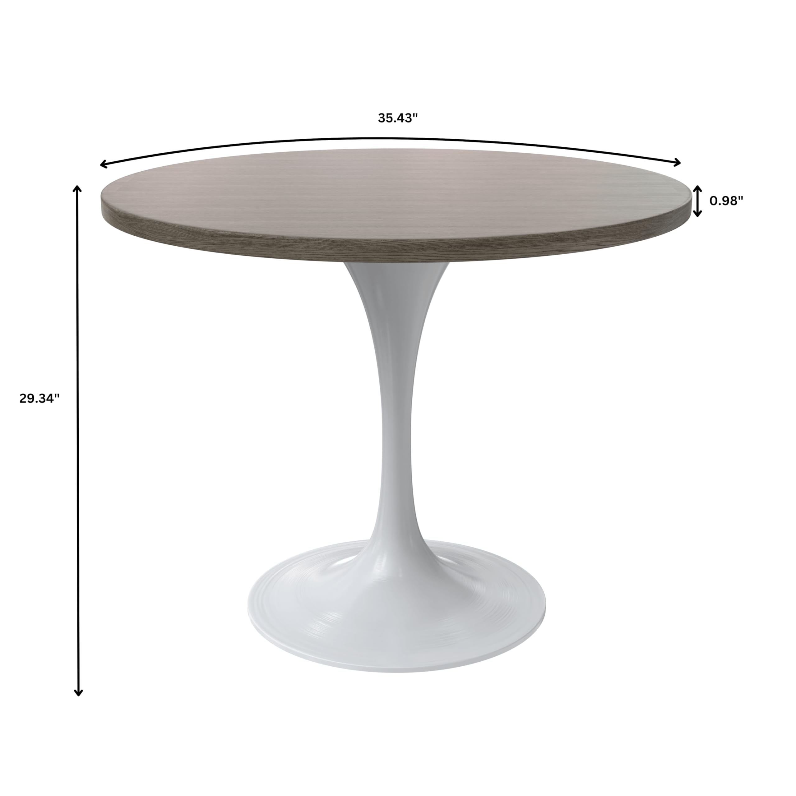 Verve Mid-Century Modern 36 Inch Round Dining Table, MDF Wood Tabletop with White Steel Pedestal Base, Contemporary Kitchen & Dining Room Table, for Small Spaces (Dark Maple)