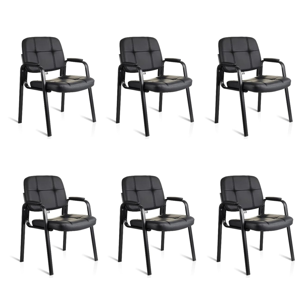 Waiting Room Guest Chair with Bonded Leather Padded Arm Rest for Office Reception and Conference Desk Black 6 Pack