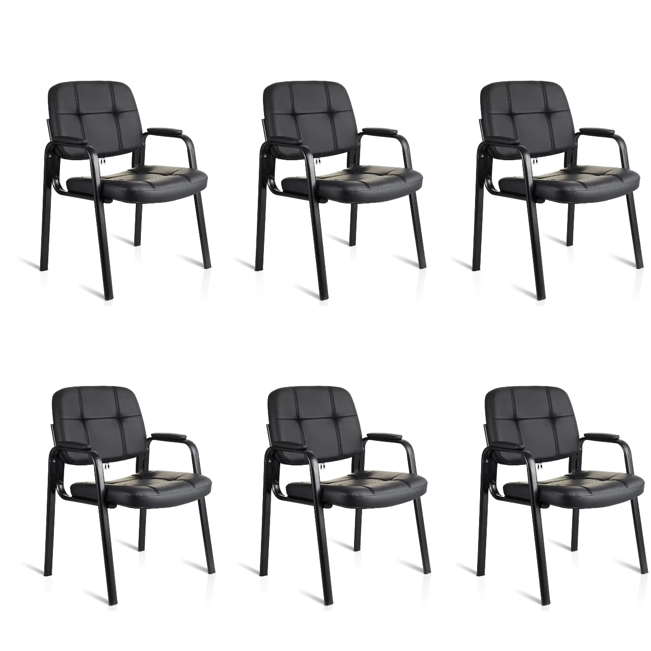 Waiting Room Guest Chair with Bonded Leather Padded Arm Rest for Office Reception and Conference Desk Black 6 Pack