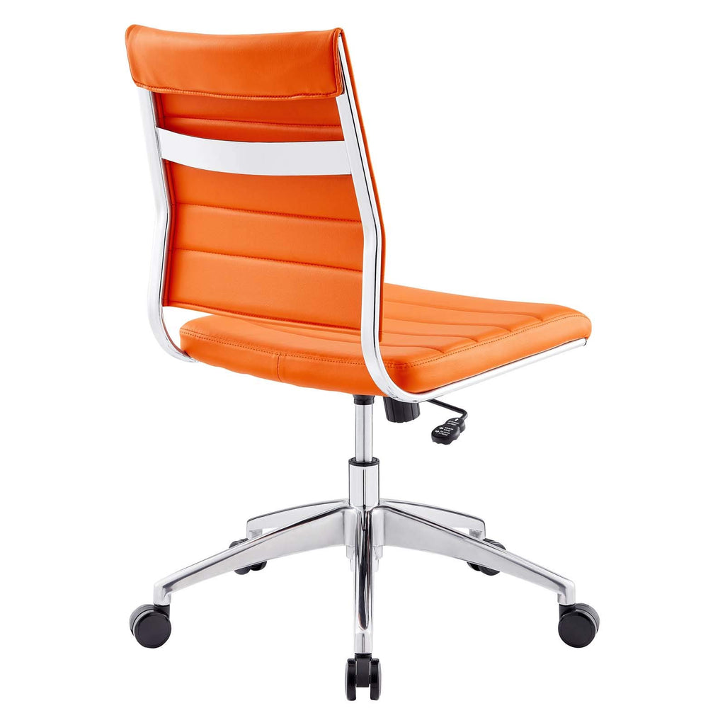 Ribbed Armless Mid Back Swivel Conference Chair In Orange
