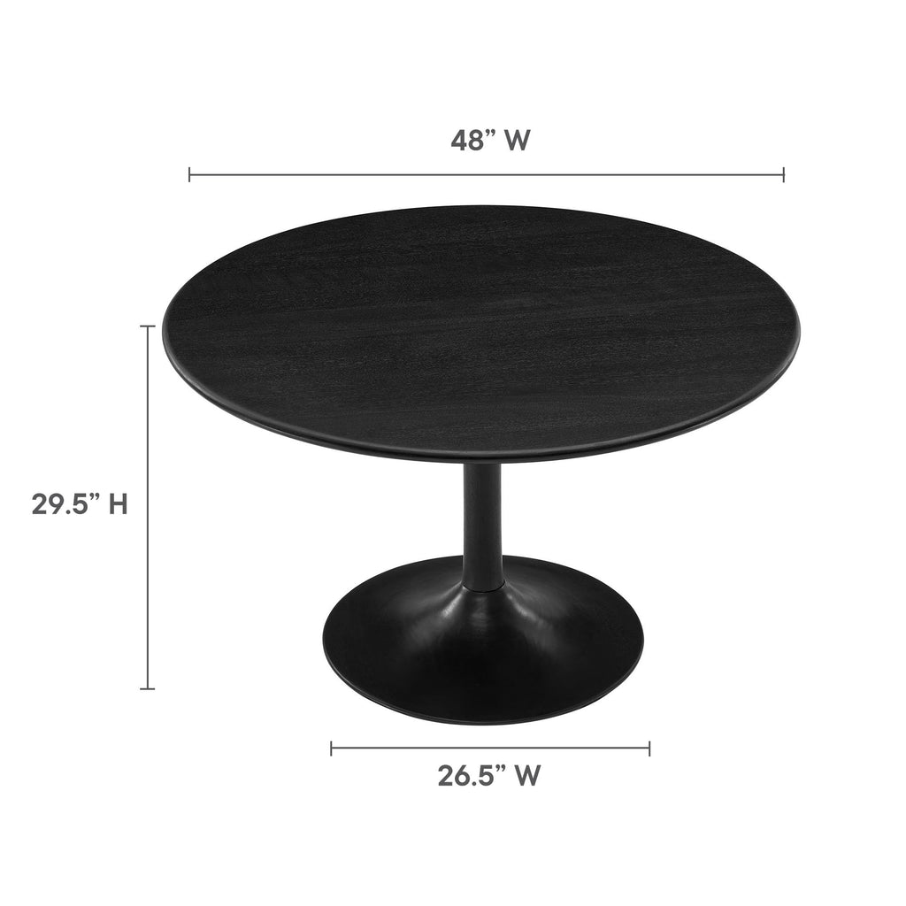 Modway Lippa 48 Inch Round Wood Dining Table in Black – Solid Mango Wood Tabletop with Pedestal Base - Mid Century Modern Dining Room Furniture - Kitchen Table for 4-6 Person