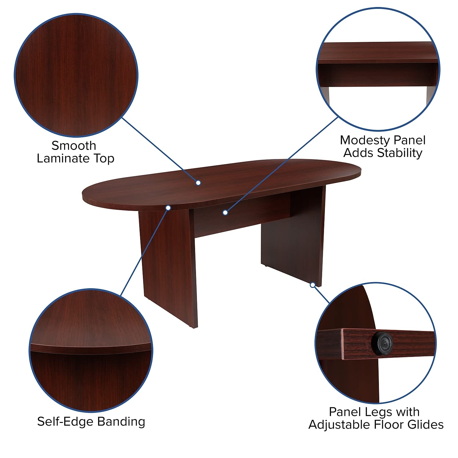 5 Piece Mahogany Oval Conference Table Set with 4 Black and Chrome LeatherSoft Executive Chairs