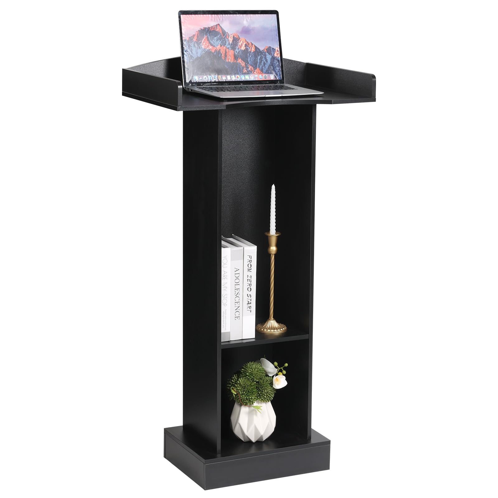 Podium Stand - 47.2" Tall Classic Black Podium Standing Lectern with Storage Shelves for Classroom, Presentation, Church, Hostess Stand and Wedding Speech