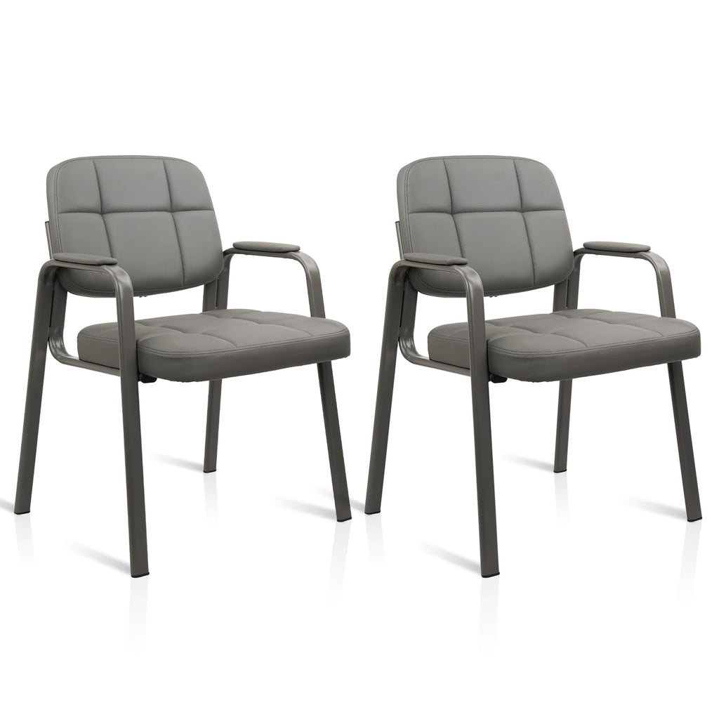 (Grey 2 Pack) Waiting Room Guest Chair with Bonded Leather Padded Arm Rest for Office Reception and Conference Desk