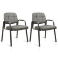 (Grey 2 Pack) Waiting Room Guest Chair with Bonded Leather Padded Arm Rest for Office Reception and Conference Desk