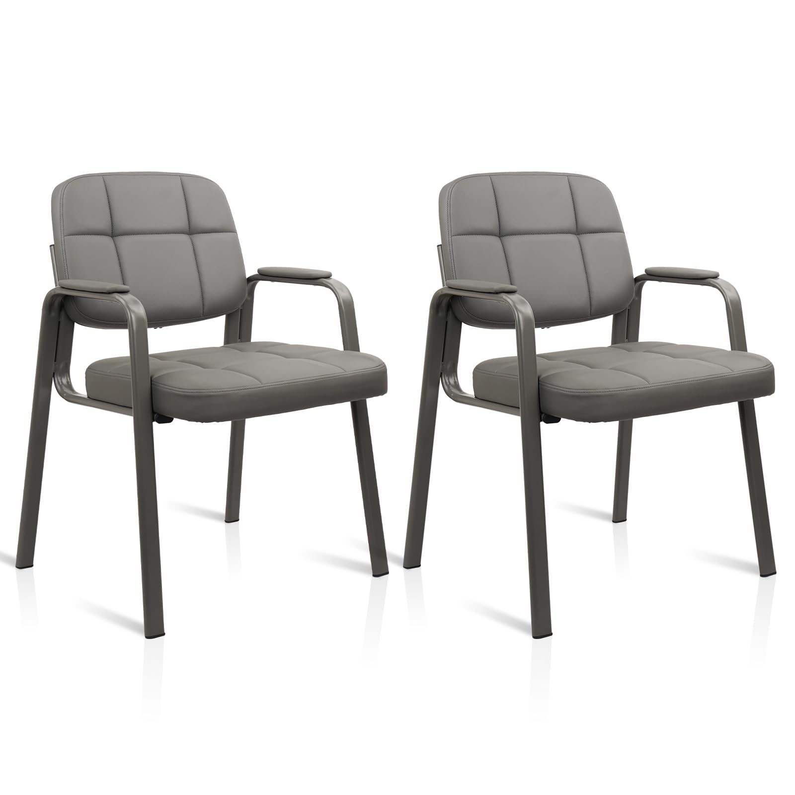 (Grey 2 Pack) Waiting Room Guest Chair with Bonded Leather Padded Arm Rest for Office Reception and Conference Desk