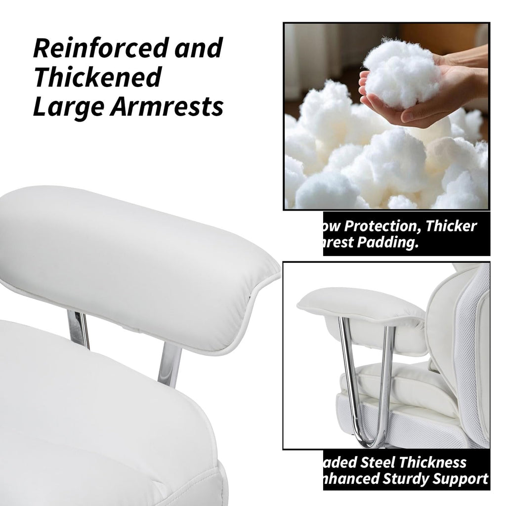 Big and Tall Office Chair 400lbs – High Back Executive Chair with Swivel Base, PU Leather Upholstery, Lumbar Pillow, Padded Armrests, and Rolling Wheels，White Computer Chair