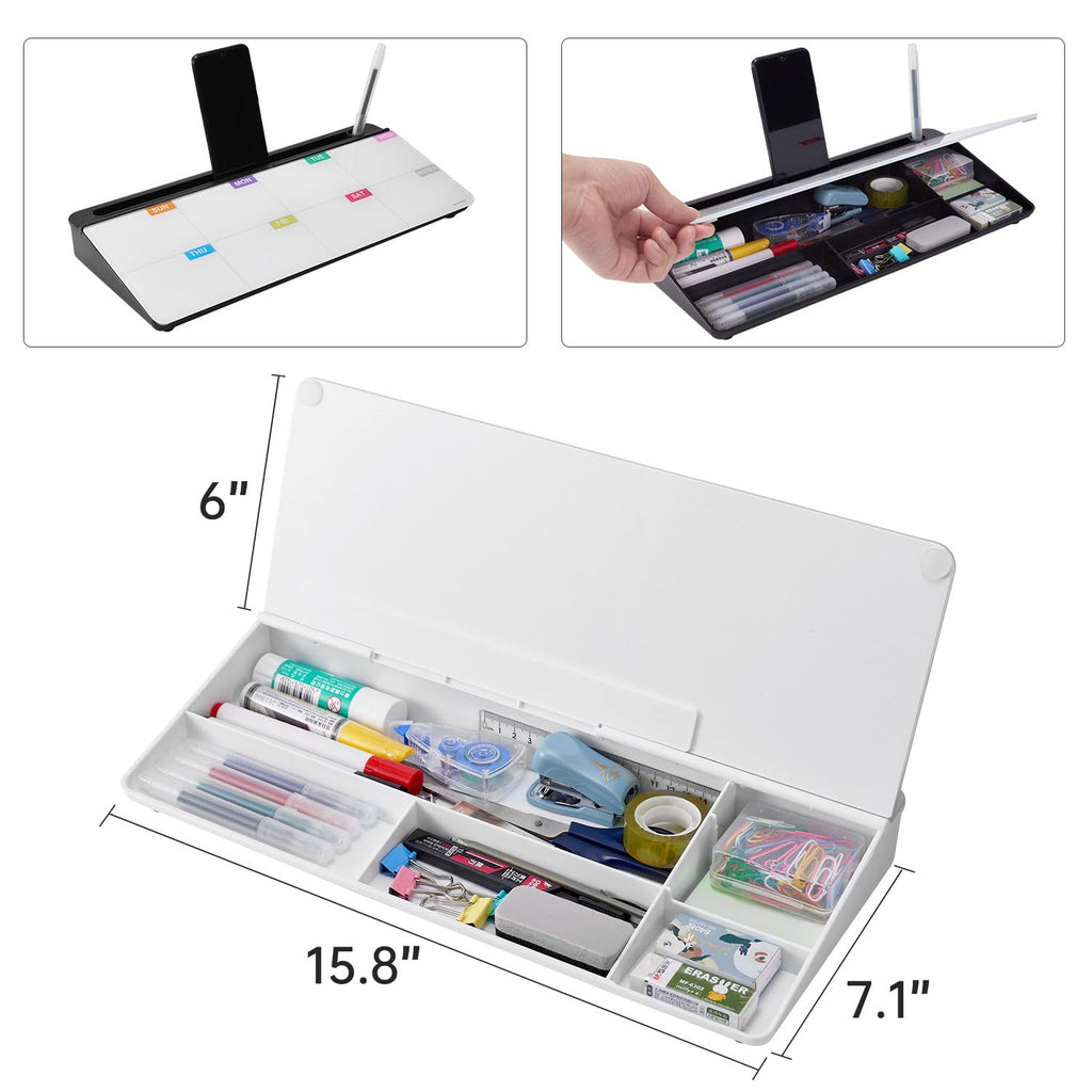 Whiteboard Weekly Dry-Erase-Board - Desktop White Board Calendar Desk Organizers with Accessories Computer Keyboard Stand with Drawer, for Office, Home, School Supplies - White Calendar