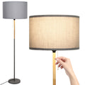 Bedroom Standing Floor Lamp, Farmhouse Lamp with Linen Shade, Grey