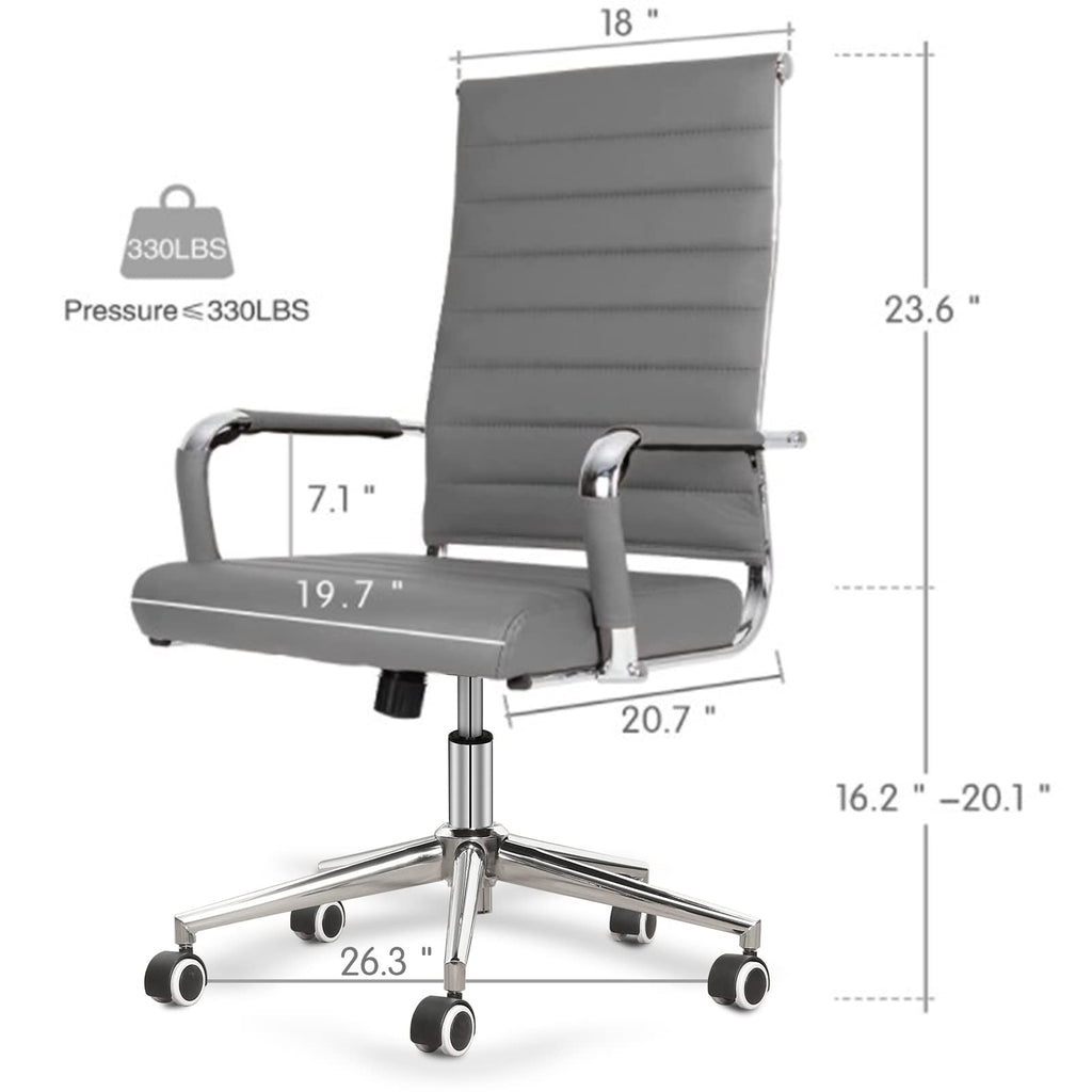Office Chair Ribbed, Modern Leather Conference Waiting Room Chairs,Ergonomic Office Desk Chair, High Back Executive Computer Chair, Adjustable Swivel Chair with Arms (Gray)