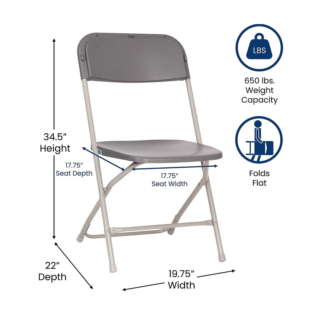 4-Pack, Hercules Big and Tall Commercial Folding Chair - Extra Wide 650LB. Capacity - Durable Plastic - Gray