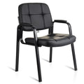 Waiting Room Guest Chair with Bonded Leather Padded Arm Rest for Office Reception and Conference Desk Black