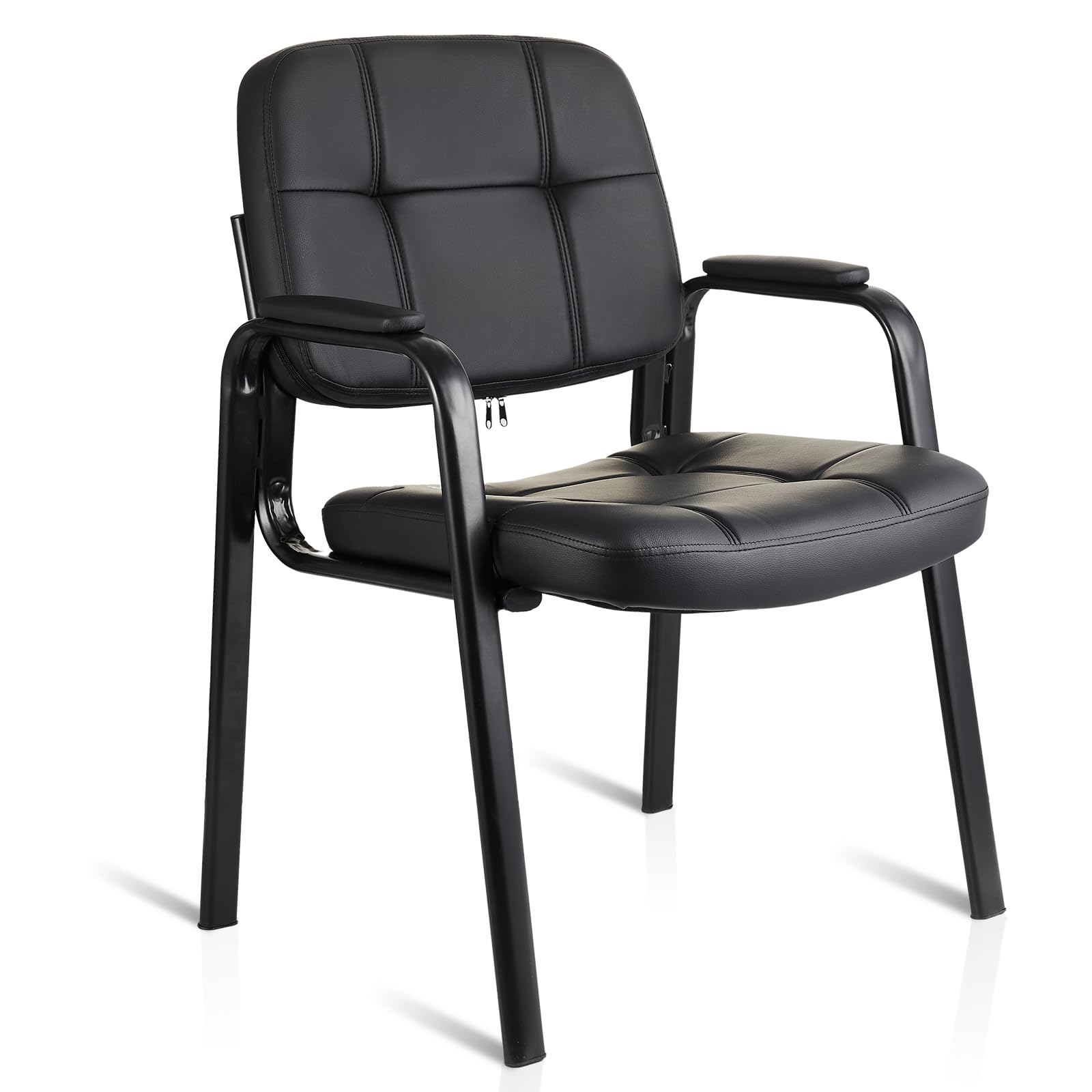Waiting Room Guest Chair with Bonded Leather Padded Arm Rest for Office Reception and Conference Desk Black