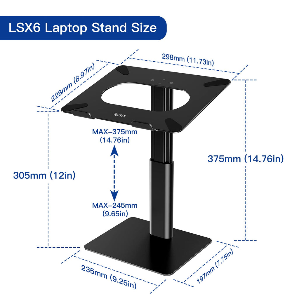 Laptop Stand, Ergonomic Adjustable Notebook Riser for Standing Work, Compatible with Air, Pro, Dell, HP, Lenovo More 10-14" Laptops, Black