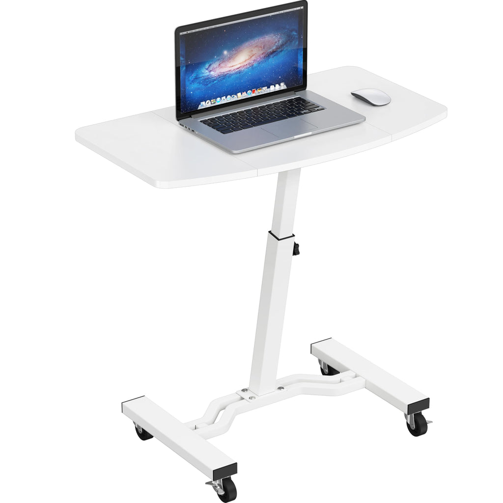 Mobile Height Adjustable Laptop Rolling Cart with Height Adjustment from 28" to 33", White