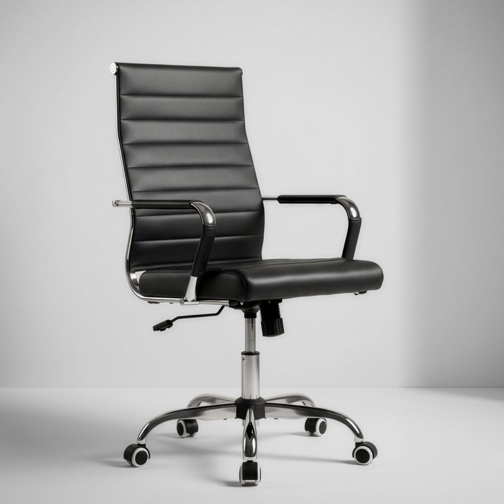 Office Desk Chair, Ergonomic Leather Modern Conference Room Chairs, Executive Ribbed Adjustable Swivel Rolling Chair for Home Office.