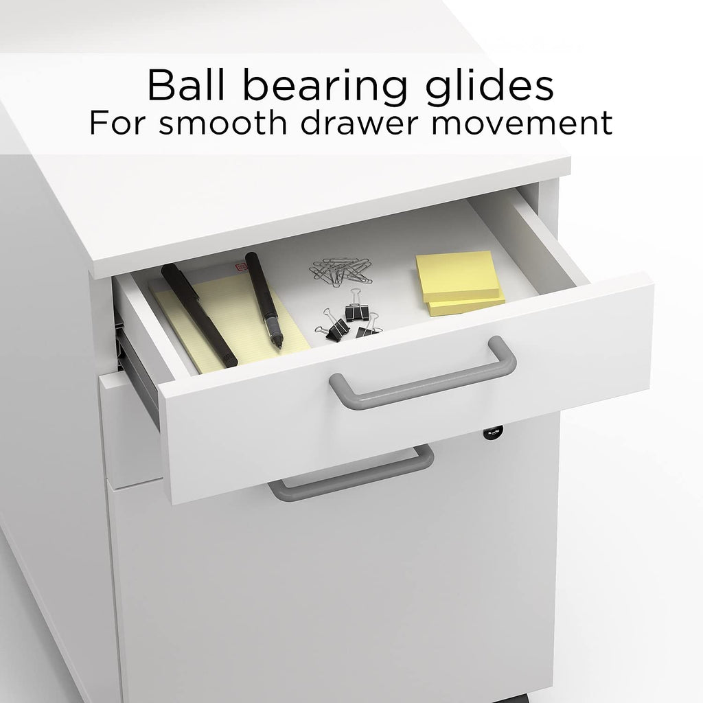 ( 2 pack) Mobile Pedestal File Cabinet, 3-Drawer, White, Wheels