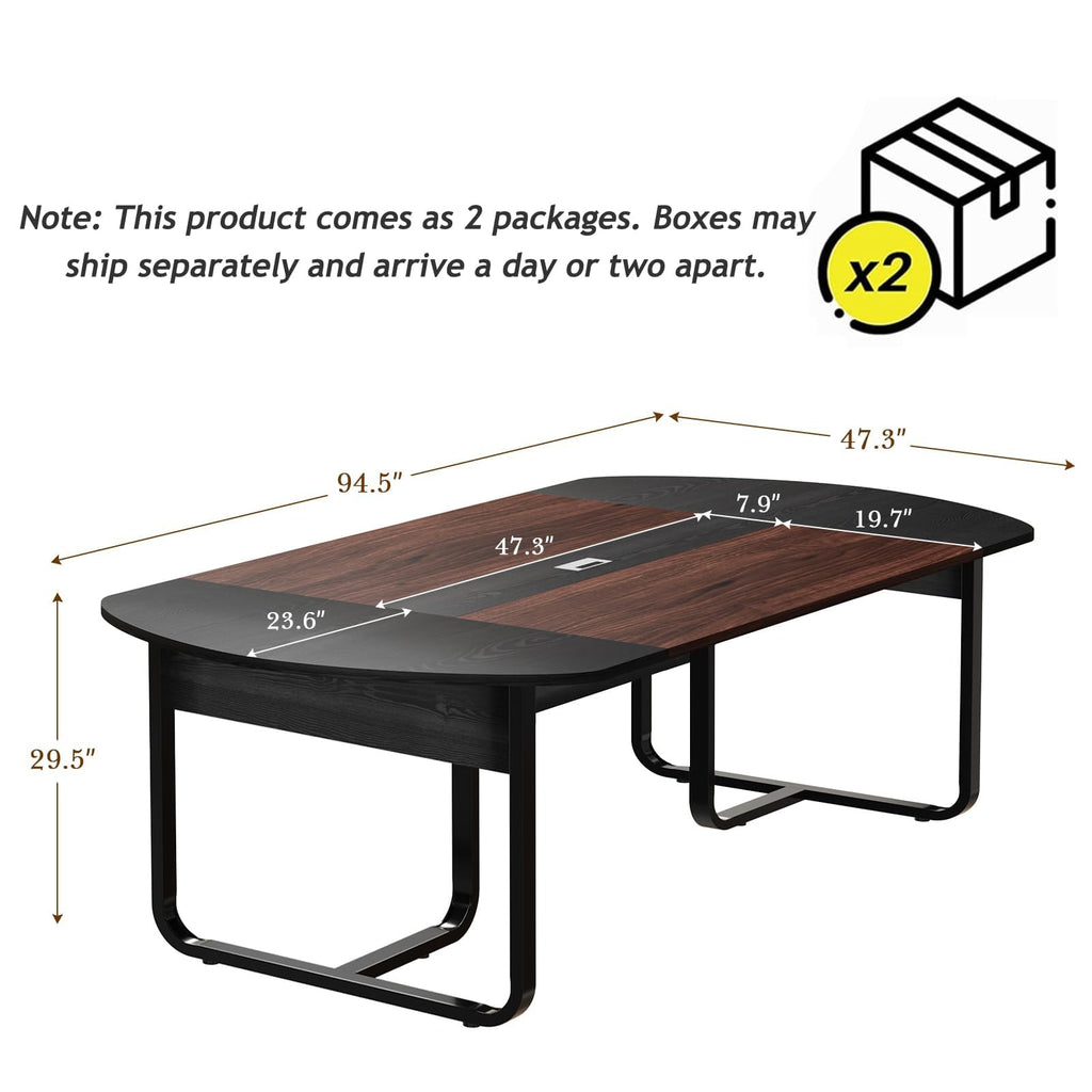 8FT Conference Table, Large Conference Room Table for 8-10 People, Oval Meeting Table with Grommet for Office Conference, Black and Walnut