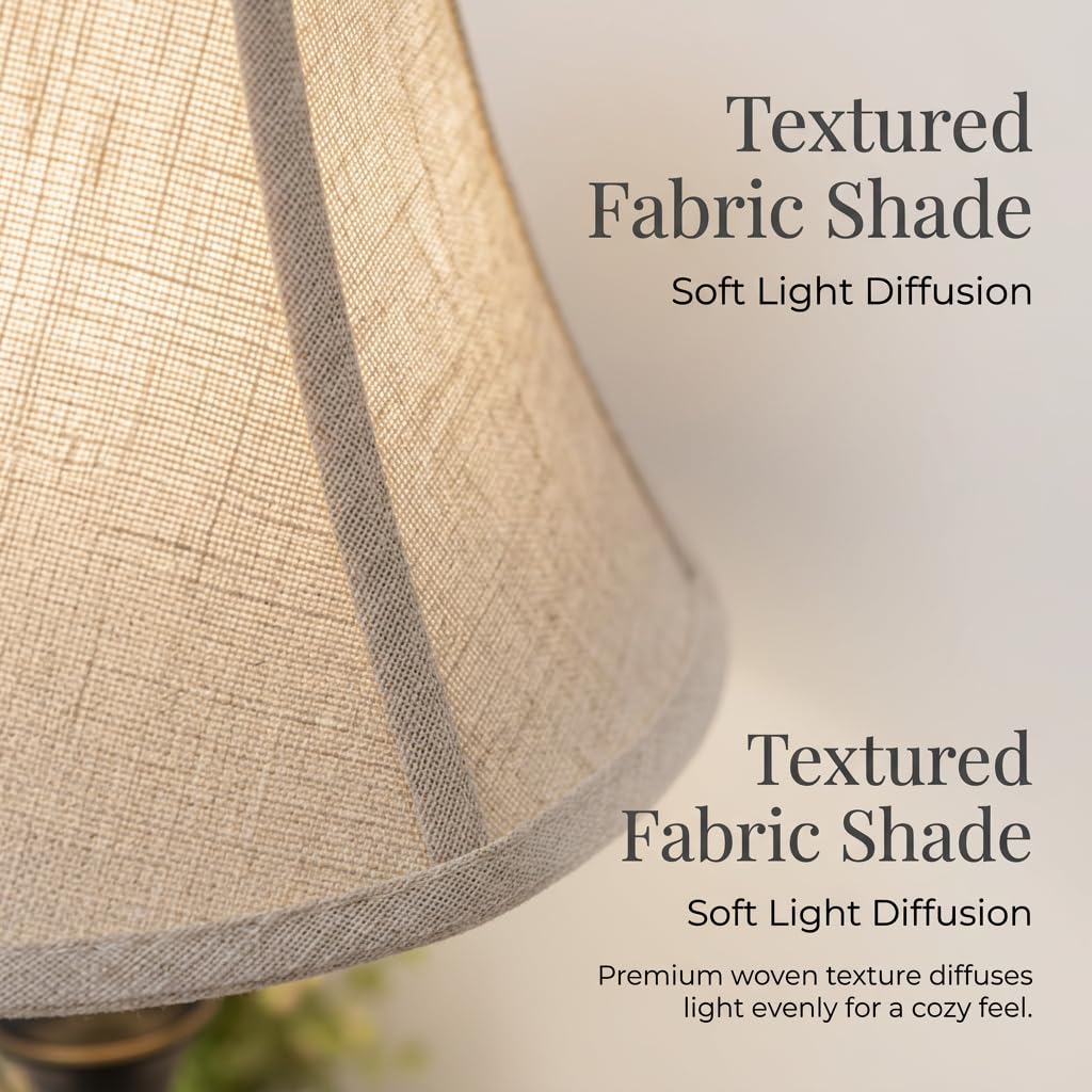 Traditional Table Lamp, Black Farmhouse Desk Lamp with Fabric Shade