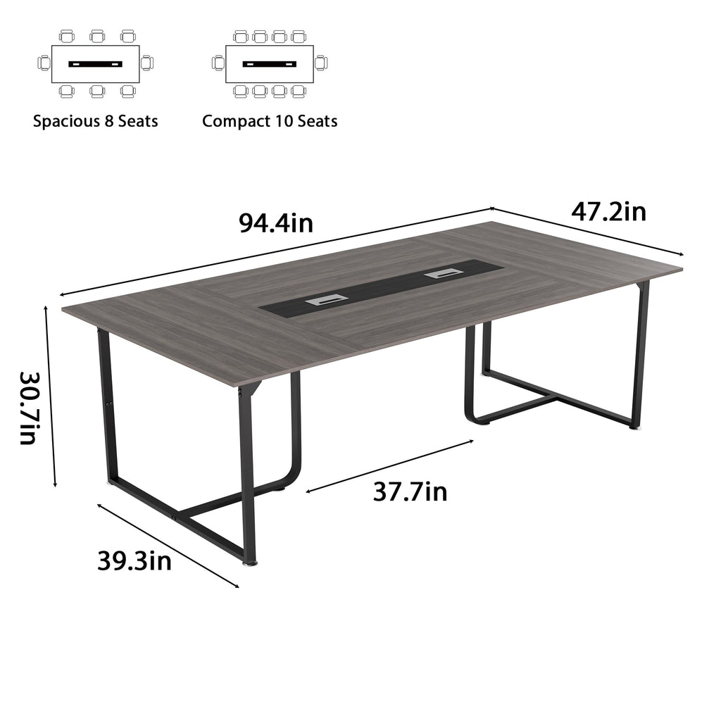 8FT Conference Table,94.4 L x 47.2 W x30.7 H Meeting Seminar Table with Grommet,Stability Enhancement,Large Conference Room Table for Office Meeting (Gray)