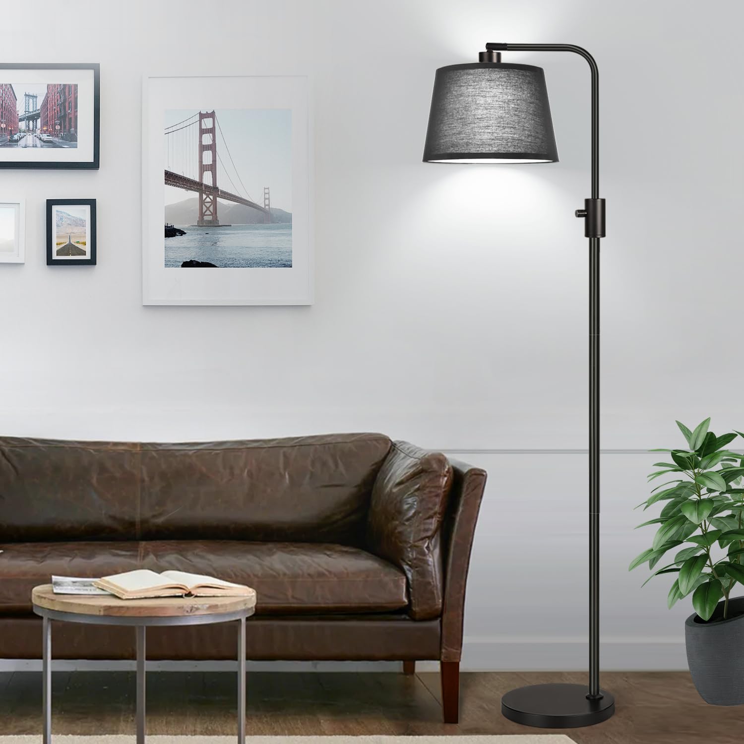 Floor Lamp, 1000 Lumens LED Edison Bulb Included, Black Shade, Modern Arc Standing Tall Floor Lamp for Living Room Bedroom Office Dining Room
