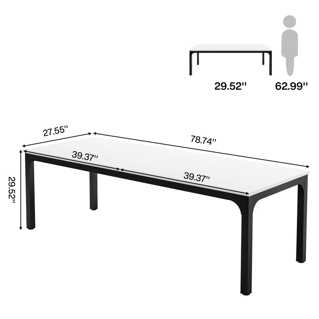 6.5 FT Conference Room Table, 78.74" W x 27.56" D Large Office Conference Table, Modern Seminar Meeting Table Desk for Boardroom, Meeting Room (1, White and Black)