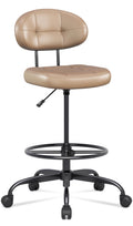 Drafting Chair Without Arms, Tall Office Chair with Footrest Ring for Standing Desk, Small Faux Leather Executive Office Chair with Adjustable Height for Bar Lab Counter Height Desk, Brown
