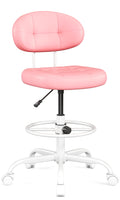 Drafting Chair, Armless Tall Office Chair with Footrest Ring for Standing Desk, Small Faux Leather Executive Computer Chair with Adjustable Height for Bar Lab Counter Height Desk, Pink