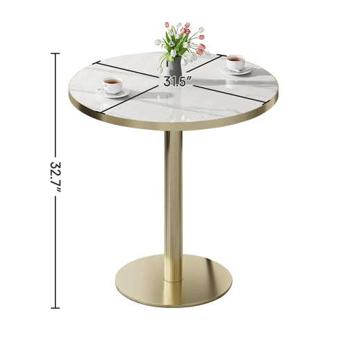 31.5" Round Tulip Dining Table, Mid-Century Tulip Table Kitchen Tulip Dining Table 2 People with Faux Marble Table Top & Stainless Steel Base for Office Living Room