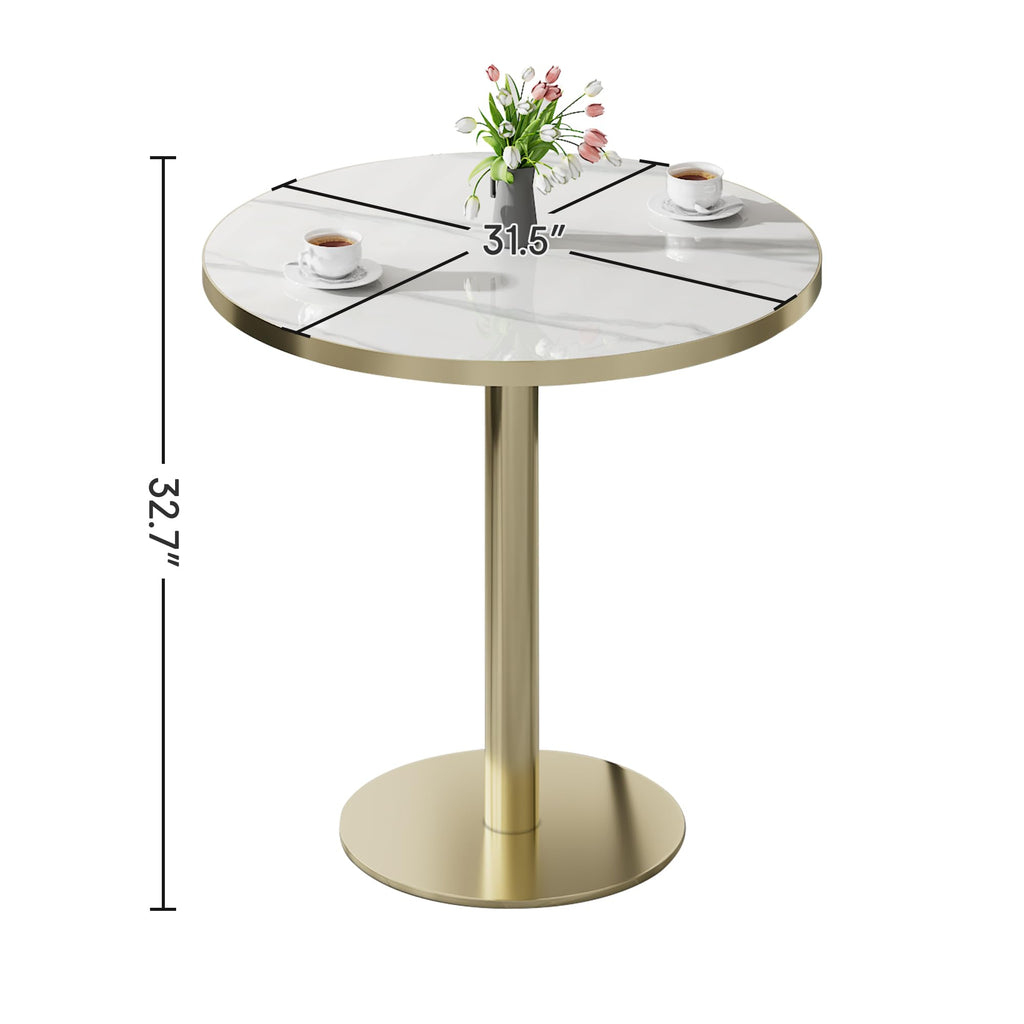 31.5" Round Tulip Dining Table, Mid-Century Tulip Table Kitchen Tulip Dining Table 2 People with Faux Marble Table Top & Stainless Steel Base for Office Living Room