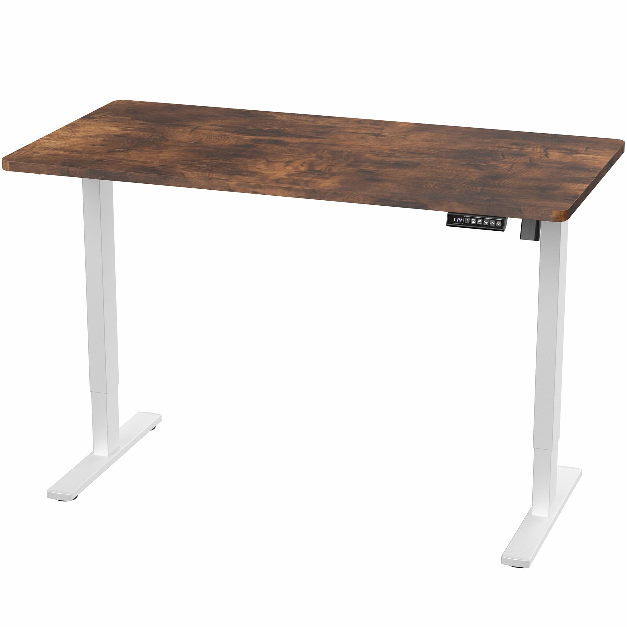 Electric 55 x 28 in Standing Desk, Memory Height Adjustment, 1B Series, Holds 220 lbs, One-Piece Rustic Vintage Brown Top, White Frame