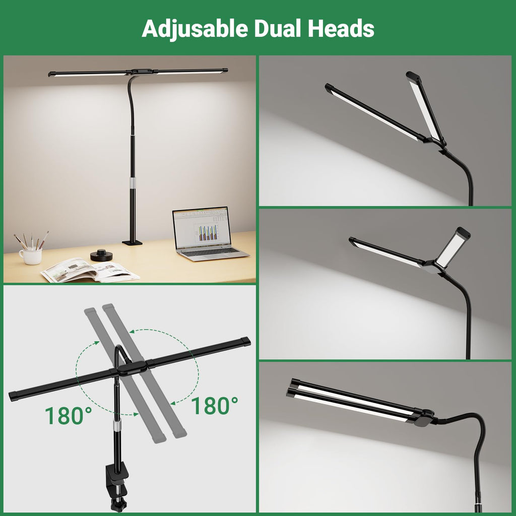 LED Desk Lamp with Clamp, 23.5-31.5 Inches, Black