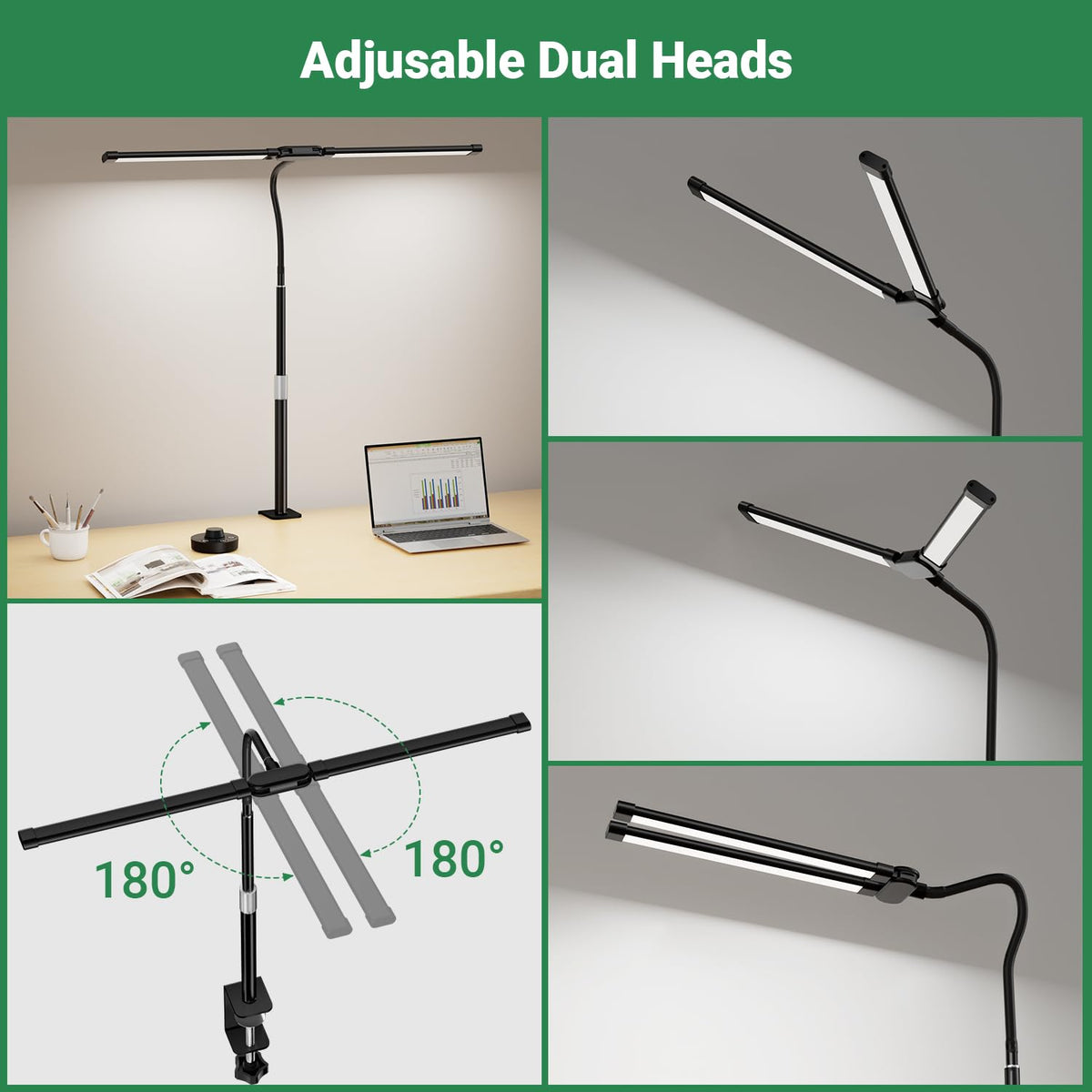 LED Desk Lamp with Clamp, 23.5-31.5 Inches, Black