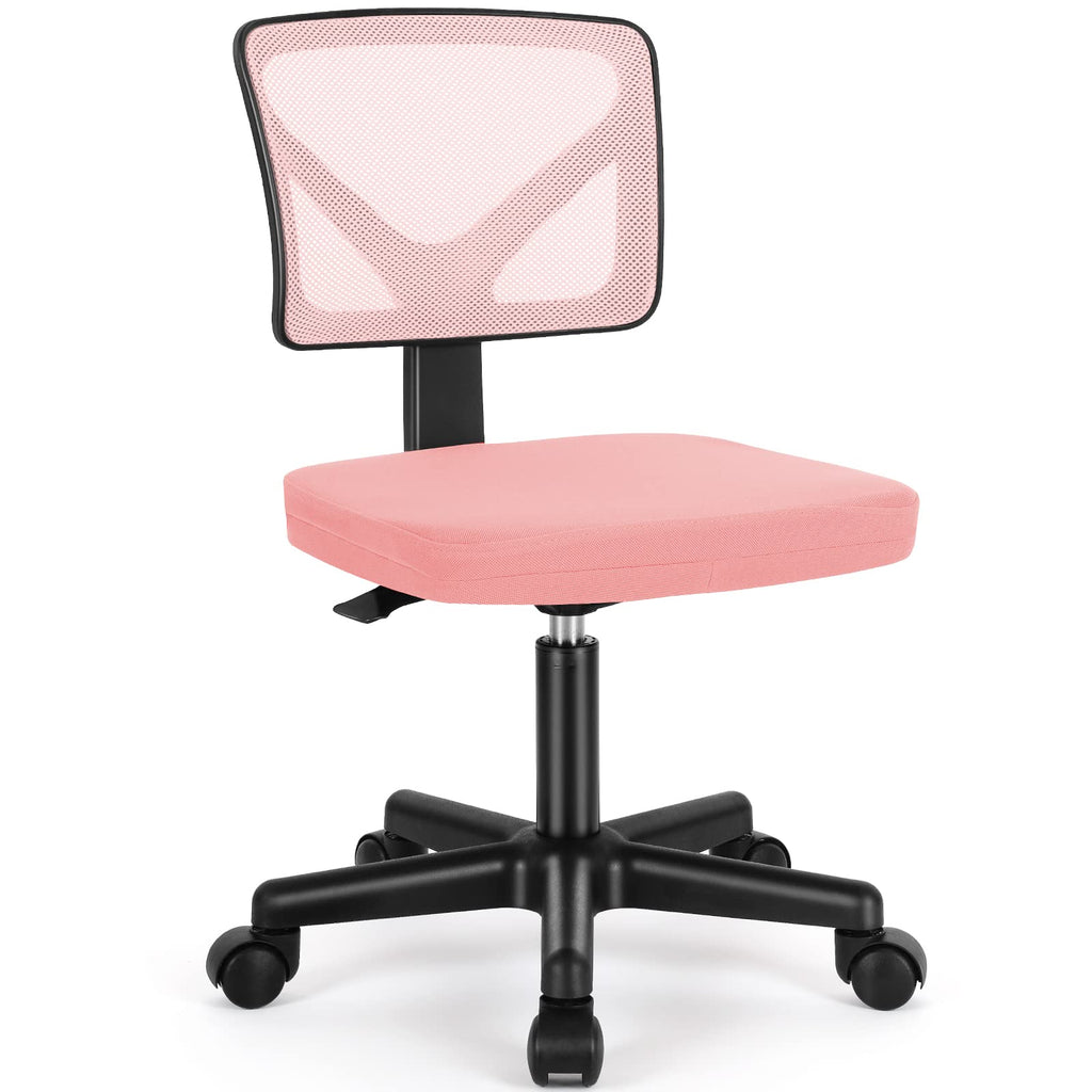 Small Desk Chair, Ergonomic Low-Back Mesh Rolling Work Swivel Chairs with Wheels, Armless Comfortable Seat Lumbar Support for Home, Bedroom, Study, Student, Adults,Classic Pink