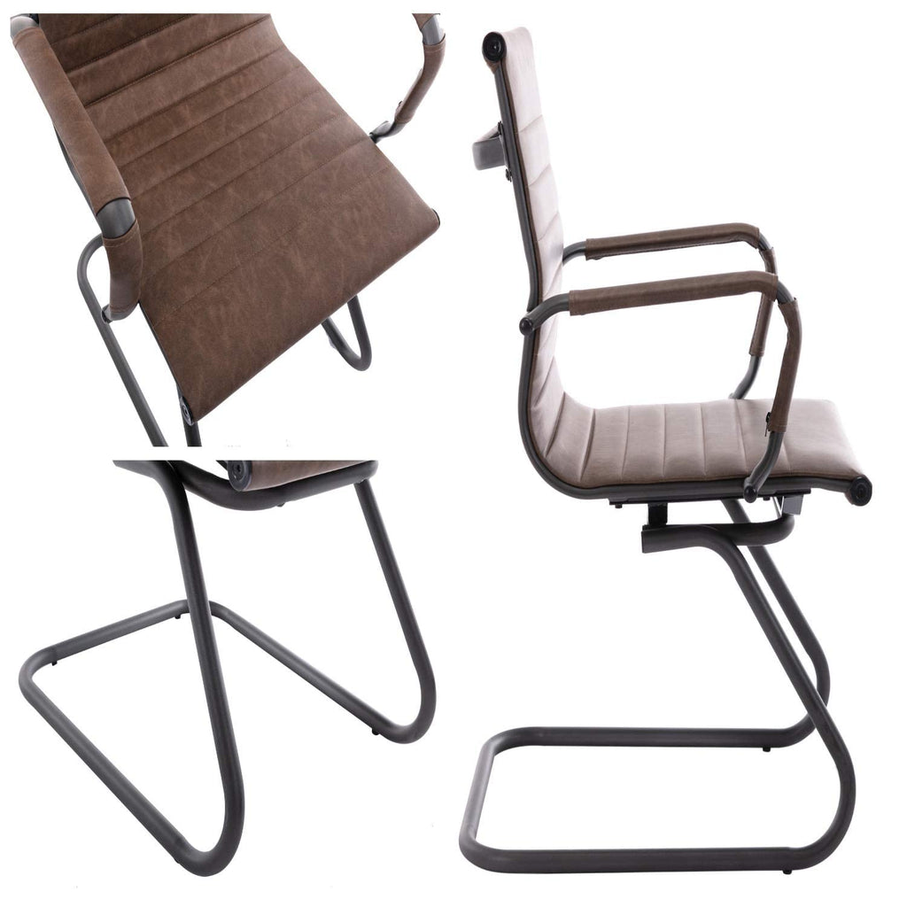 Office Desk Chair No Wheels Set of 8 PU Leather Computer Chairs Mid Back Guest Chairs for School Reception Conference Waiting Room, Vintage Brown