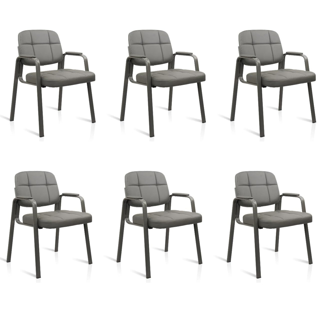 6 Pack, Waiting Room Guest Chair with Bonded Leather Padded Arm Rest for Office Reception and Conference Desk