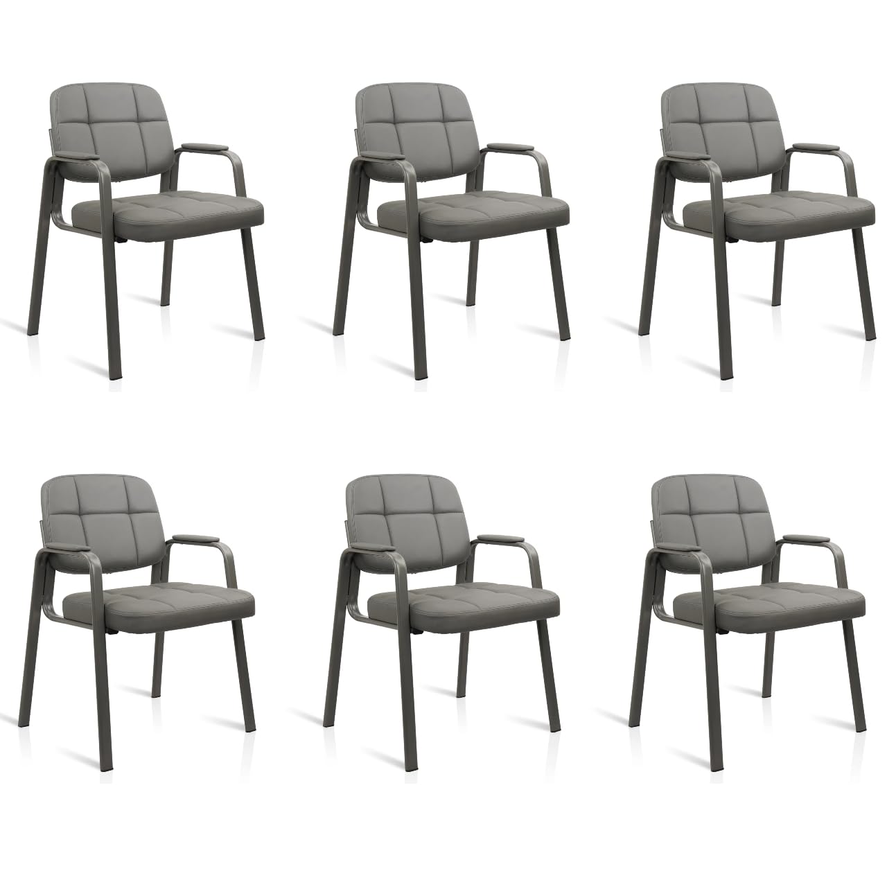 6 Pack, Waiting Room Guest Chair with Bonded Leather Padded Arm Rest for Office Reception and Conference Desk
